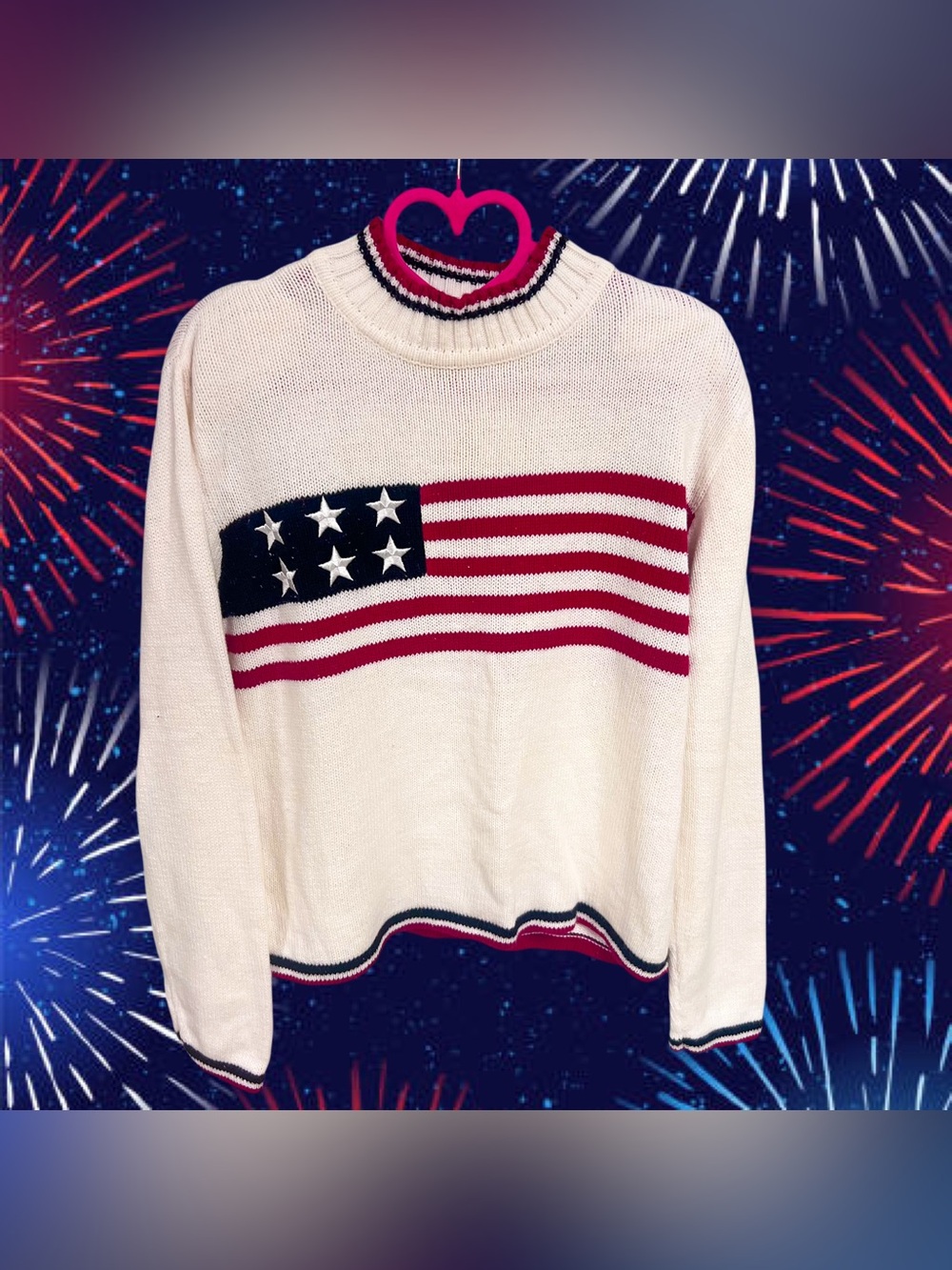 Vintage Christopher & Banks white knit American flag sweater